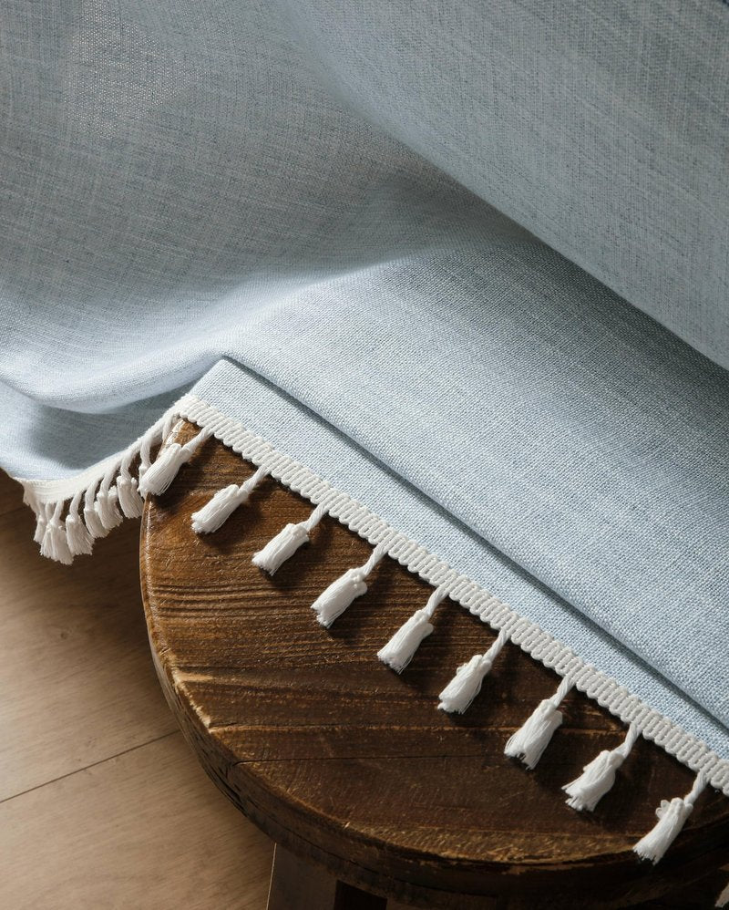 ZeeMart Contrast Linen Round Tablecloth 60 Inch Blue, Farmhouse Style Round Table Cloth Heavy Weight Dusty Blue Tablecloths, Water Resistant Burlap Table Cloths