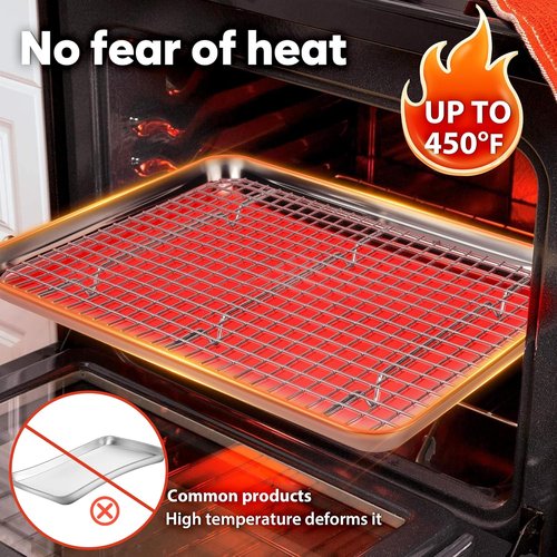 Fire More Stainless Steel Baking Sheet & Cooling Rack Set - 2 Cookie Sheets & Racks, Heavy Duty, Easy Clean, 12.4 x 9.6 x 1 Inch