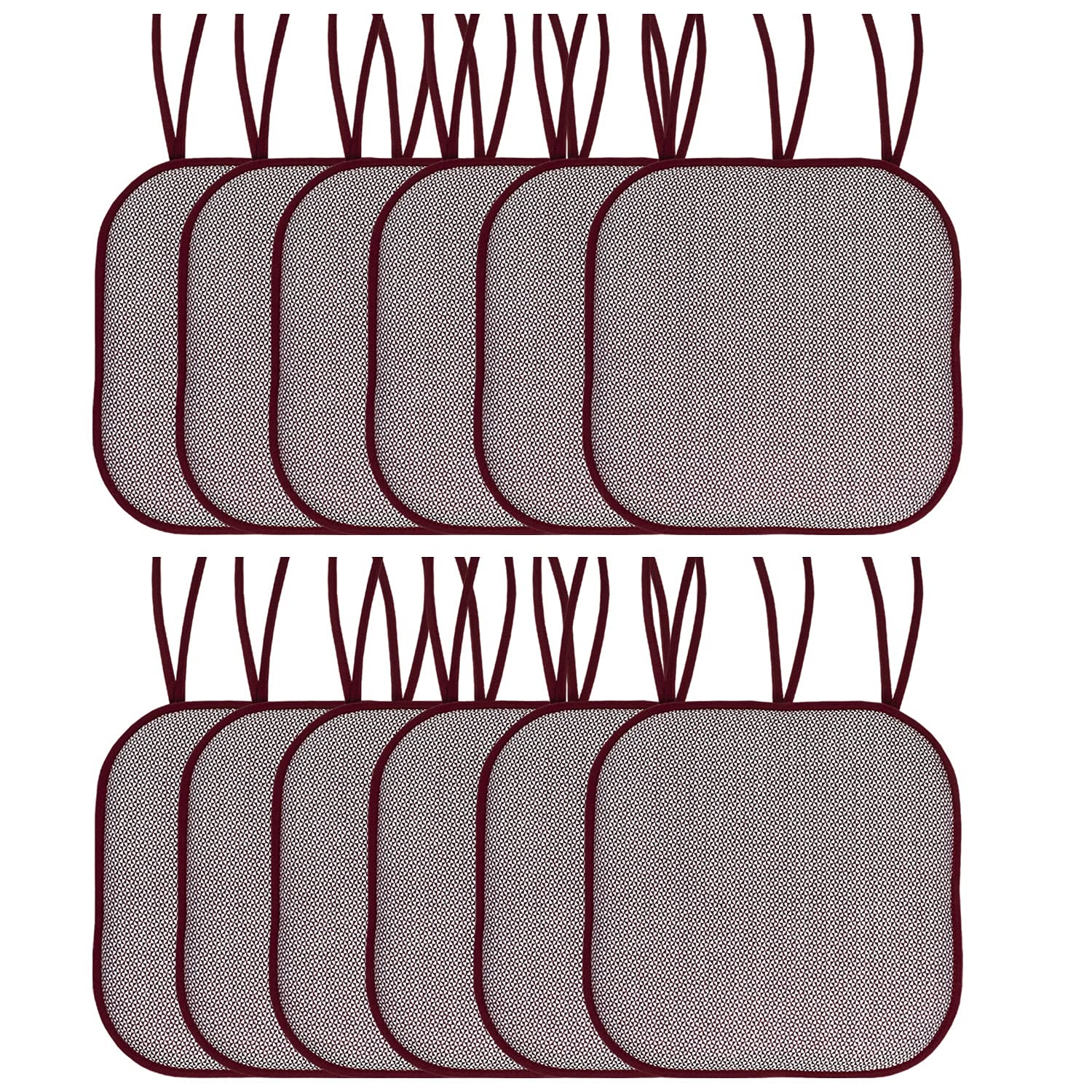 Chair Cushion Memory Foam Pads with Ties Honeycomb Pattern Slip Non Skid Rubber Back Rounded Square 16" x 16" Seat Cover