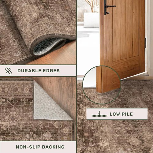 Hazo Haus Boho Taupe Brown 5x7 Area Rug - Modern Vintage Non-Slip Washable Design for Living Room & Nursery