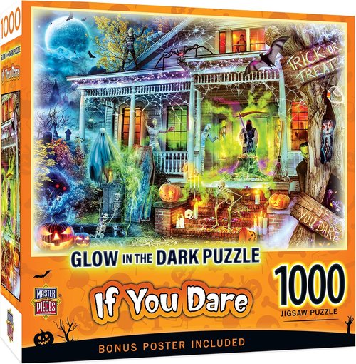 MasterPieces Halloween Glow In The Dark Jigsaw Puzzle - 1000 Piece Haunted House Design | Perfect Spooky Decor 19.25” x 26.75”