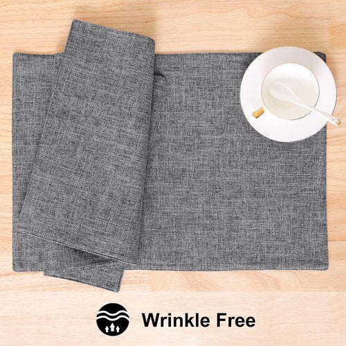 homing Cotton Linen Placemats Set of 4, Cloth Washable Farmhouse Dining Table Mats for Indoors & Outdoors, Easy to Clean, Dark Grey, 13 x 19 Inch