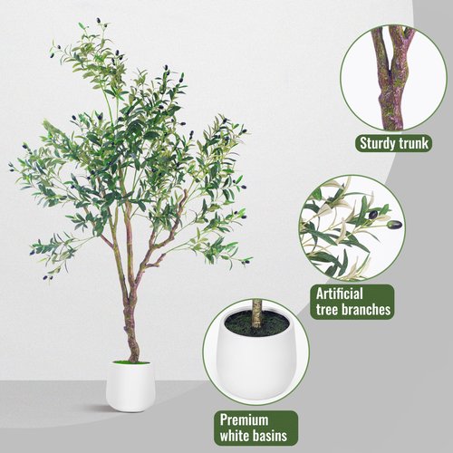 BLATOMIC Olive Trees Artificial Indoor, 6FT Tall Faux Olive Tree with White Tall Planter, Artificial Plants with Natural Wood Trunk and Lifelike Fruits, Large Olive Plants for Home Office Decor