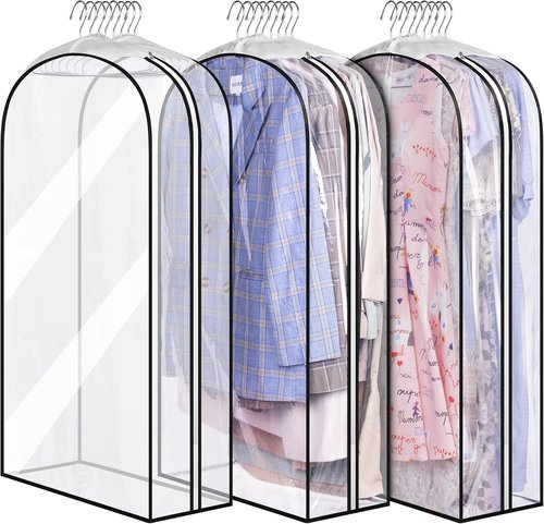 MISSLO 10" Gusseted Clear Garment Bags - 3 Pack 40" Suit Covers for Closet Storage & Clothing Protection