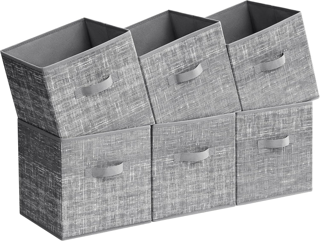 SONGMICS Storage Cubes - 11.8-Inch Non-Woven Fabric Bins with Double Handles - Set of 6 in Cattail Gray for Closet Organization