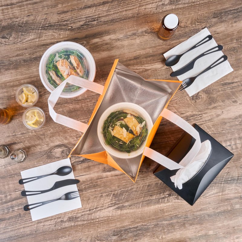 Restaurantware Insulated Delivery Bags 25 Count 11.811 x 7.874 x 12.598 Inches Nonwoven Take Out Bags For Food With Sturdy Handles, Orange Insulated Grocery Bags Tamper-Evident Foldable