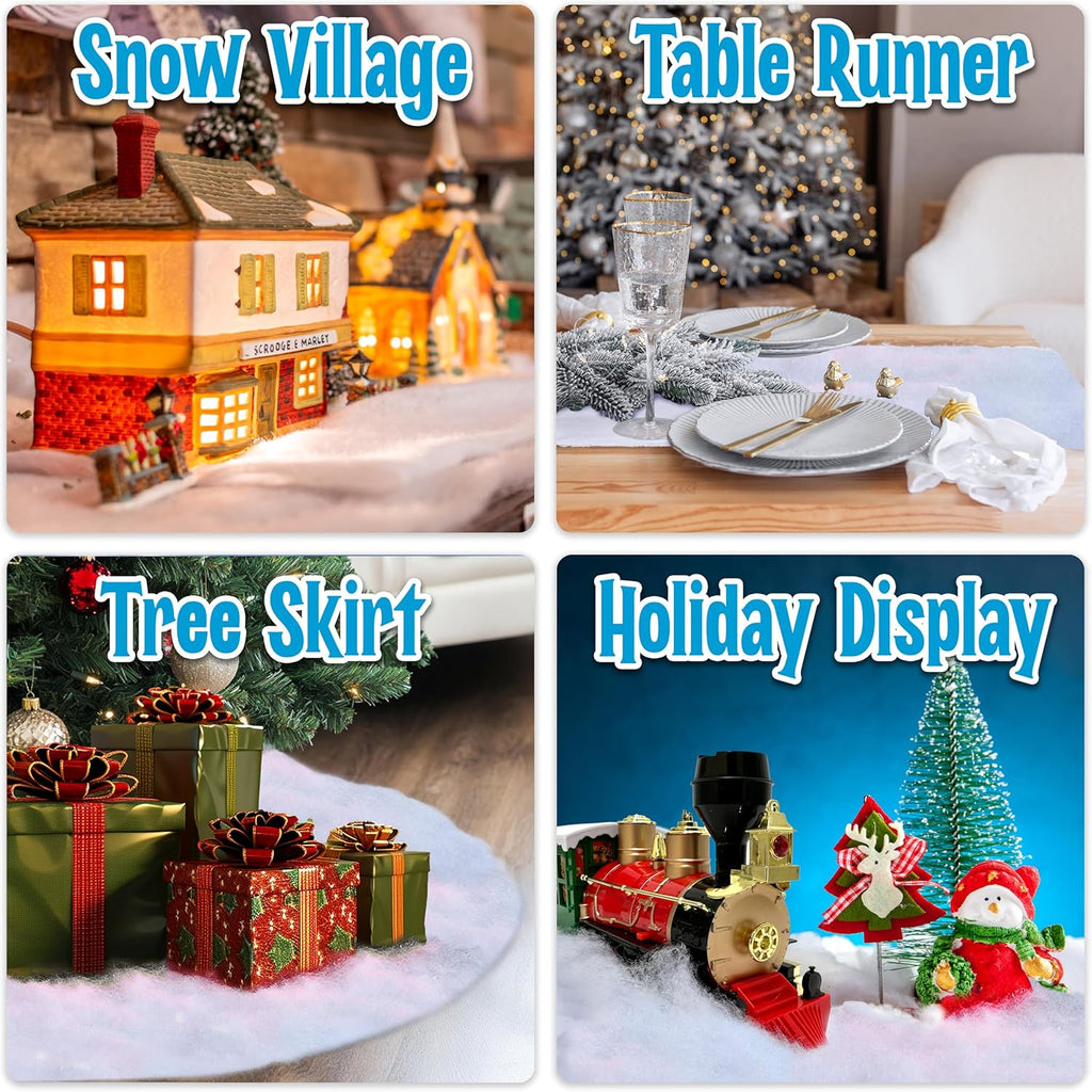 Snow Blanket - 94 x 31 Inch Thick Fluffy Artificial Snow for Christmas Village Displays | White Winter Décor