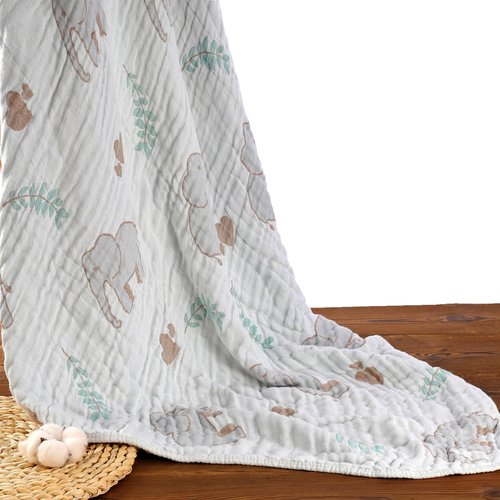 HardNok Ultra Soft Muslin Baby Blanket, A Versatile Swaddle and Bed Blanket for Babies, Toddlers, Boys, and Girls (Forest Elephant 1 Pack).