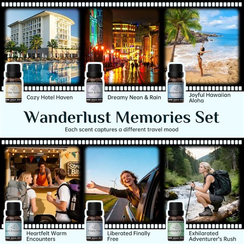 ASAKUKI Essential Oil Diffuser Set - Luxury Travel-Inspired Fragrance Blends | Hotel Haven, Neon & Rain, Hawaiian Aloha, Warm Encounters
