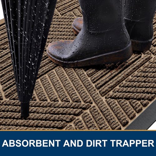 Kitinjoy Heavy Duty Rubber Doormat - Sturdy Dirt Trapper with Non-Slip Backing | 29.5x17 Inch, Brown