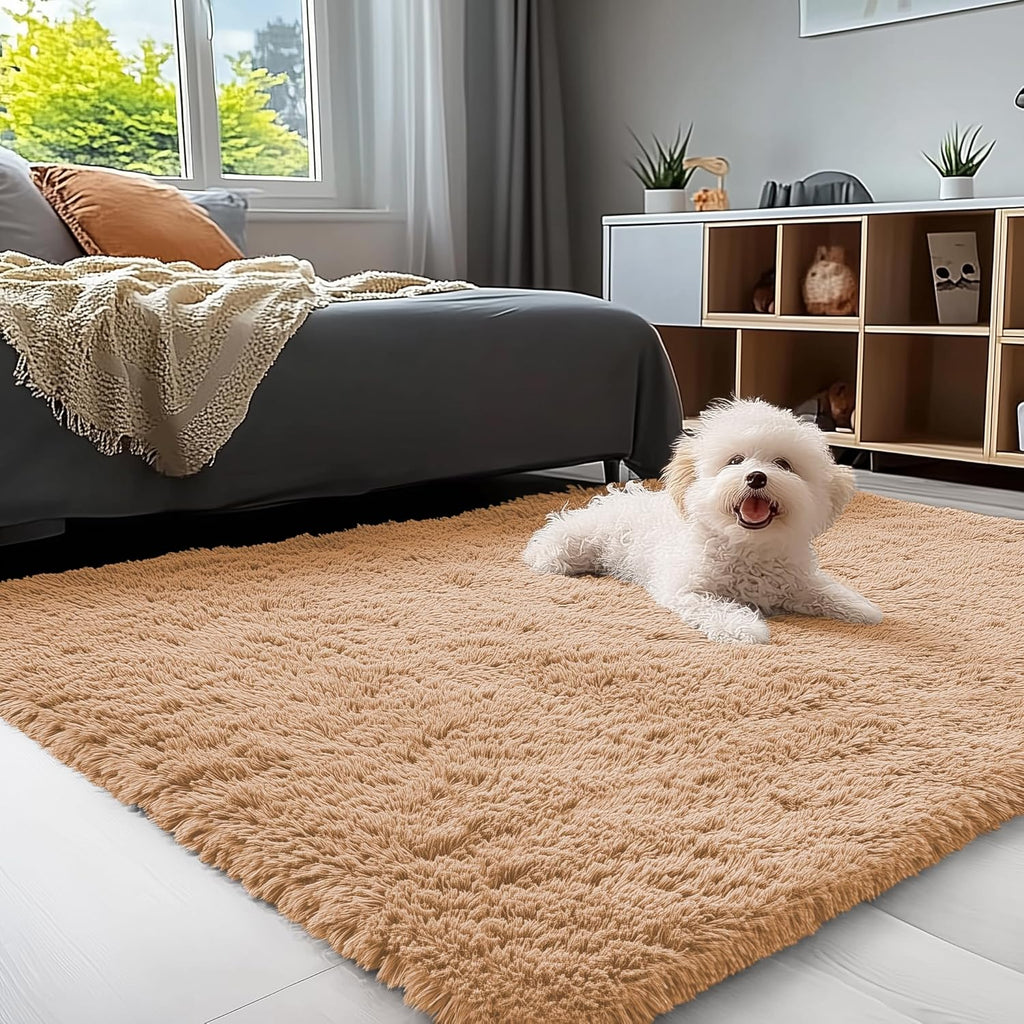 OLANLY 3x5 Soft Fluffy Shaggy Bedside Rug - Machine Washable Indoor Carpet for Kids & Nursery | Khaki