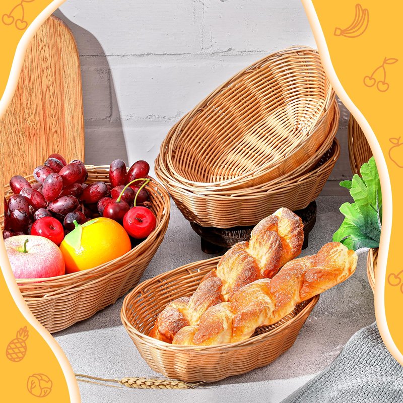 12 Pcs Plastic Oval Bread Basket 9inch 10inch 11inch Woven Fruit Bread Basket Food Storage Bin Serving Container for Gifts Empty Home Restaurant Kitchen Food Serving Storage Display Decoration