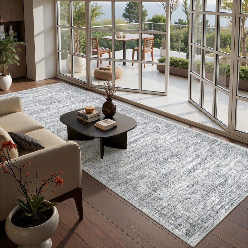 Restydon Kitchen Runner Rugs Non Skid Washable - 2.5 x 10 Runner Rug with Anti Slip Backing, Ultra-Thin Soft Rug Runner for Hallway, Bedroom, Living Room (2.5'x10', Grey/Ivory)
