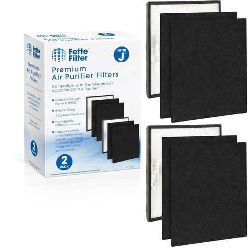 Fette Filter - Replacement Filter J Compatible with GermGuardian FLT5900 for AC5900WCA & AC5900WDLX Air Purifier includes 2 Filters 4 Activated Charcoal Filter.