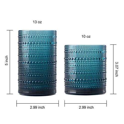 Khen Plastic Hobnail Drinking Glasses Set of 12 Neutral Tones Cups 6x 10oz Lowball & 6x 1oz Highball Acrylic Beaded Design, BPA-Free, Dishwasher Safe Indoor/Outdoor Drinkware Water, Juice, Cocktails