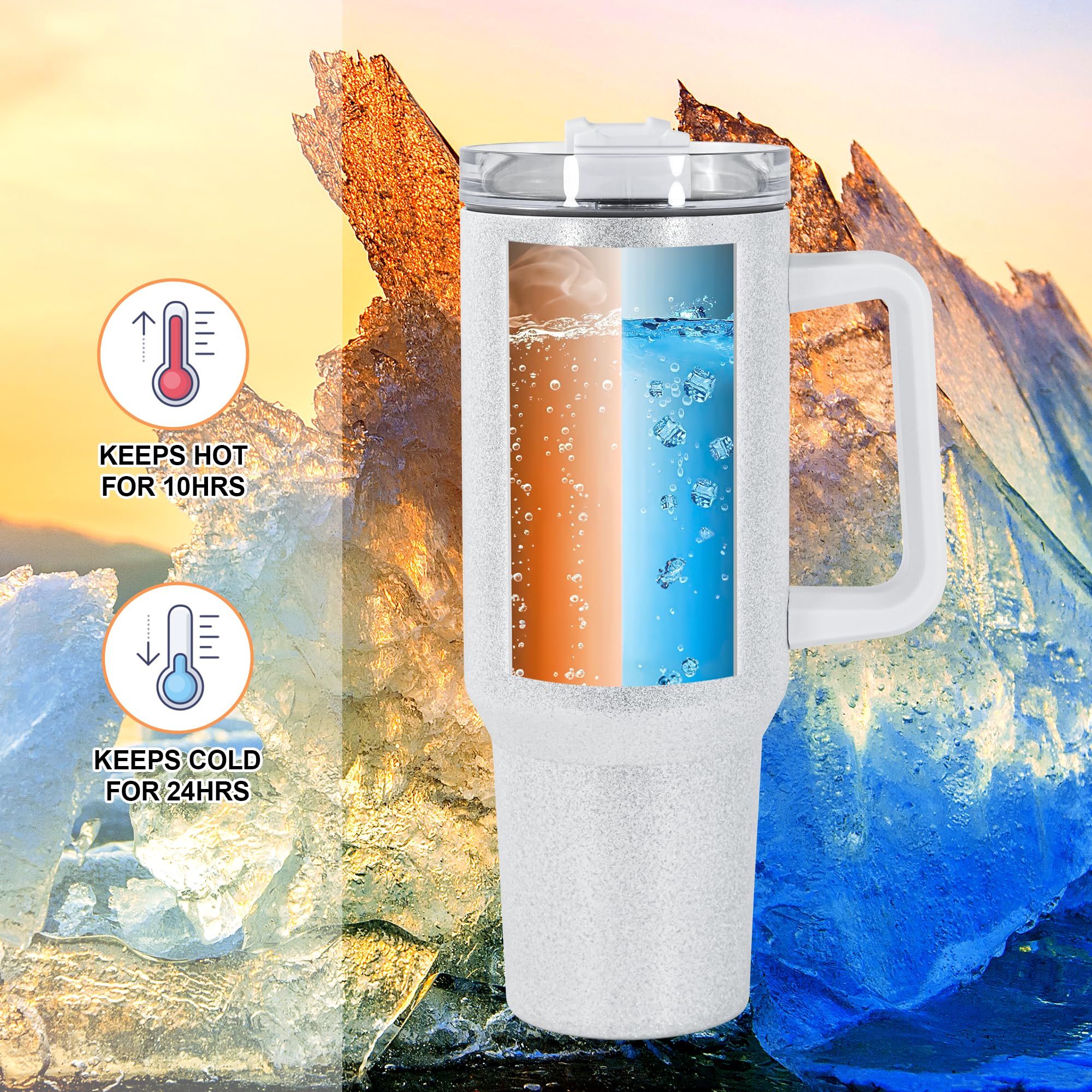 AGH 40 oz Sublimation Tumbler with Handle and Straw 2 Pack Stainless Steel Insulated Tumblers Blanks Water Bottle Travel Cups,scallion powder