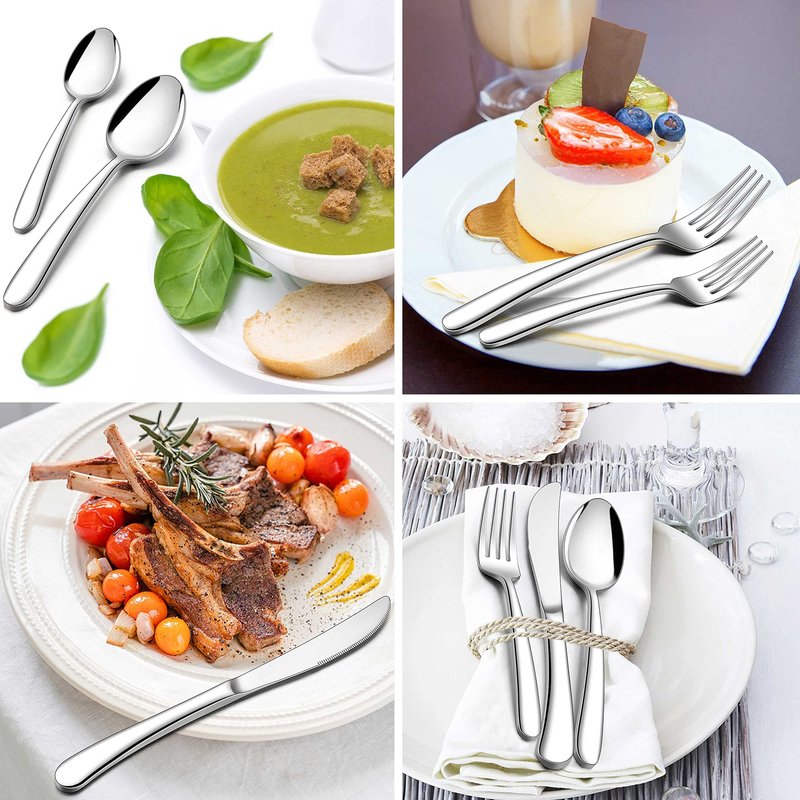 Herogo Heavy Duty Stainless Steel Silverware Set, 40-Piece Fancy Flatware Cutlery Set for 8, Modern Tableware for Home Restaurant Wedding, Heavy Eating Utensils, Mirror Polished, Dishwasher Safe