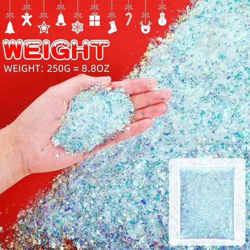 Aoriher Artificial Snow | Sparkling Blue Glitter Flake Snow for Christmas Crafts & Decor (0.55 lb)