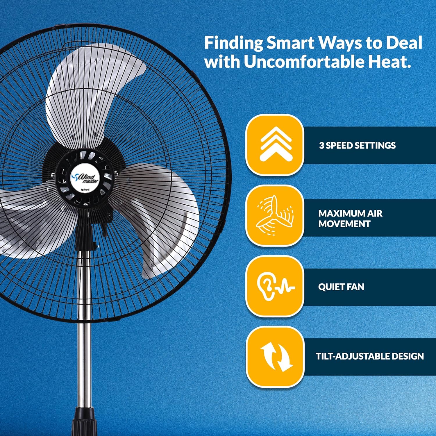 PAMI 18” High-Velocity Oscillating Pedestal Fan - Adjustable Height & 3 Speed Levels | Powerful Cooling for Home, Office & Dorm - Black