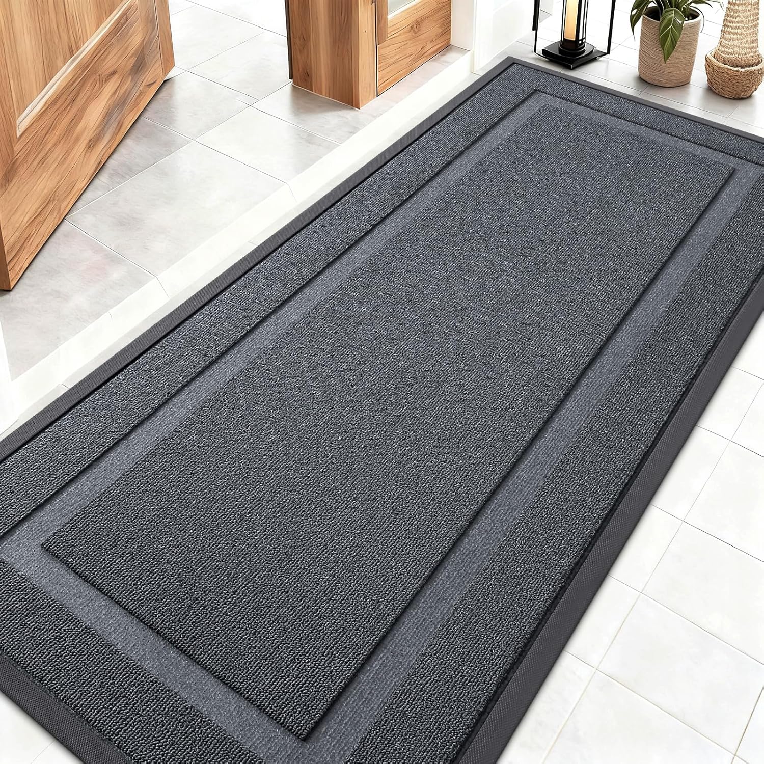 OLANLY Indoor Outdoor Front Door Mat - Waterproof All-Season Doormat, Sturdy Rubber, 59x23, Charcoal Gray