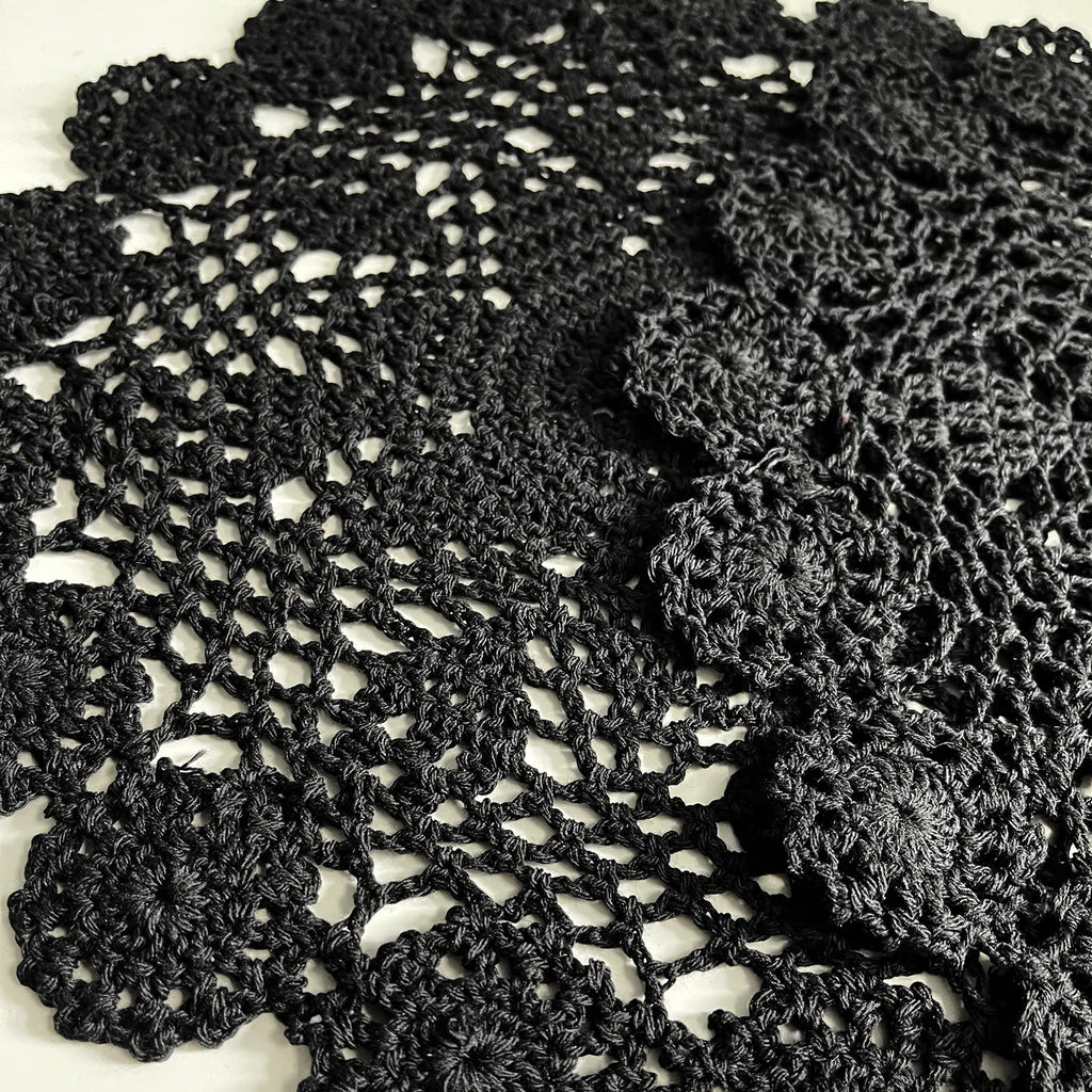 Phantomon 12 Inch Round Doilies Crochet Handmade Lace Placemats 100% Cotton Knitted Coasters, Pack of 4 (Black)