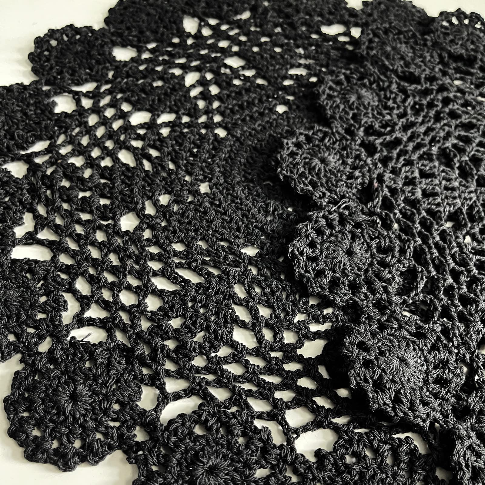 Phantomon 12 Inch Round Doilies Crochet Handmade Lace Placemats 100% Cotton Knitted Coasters, Pack of 4 (Black)