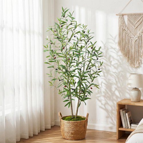 FSOHOI Olive Trees Artificial Indoor, 5FT Faux Olive Tree with Pot & Lifelike Fruits, Artificial Plants Tall Fake Tree Silk Floor Plant for Outdoor Home Office Room Stairs Foyer Entryway Decor