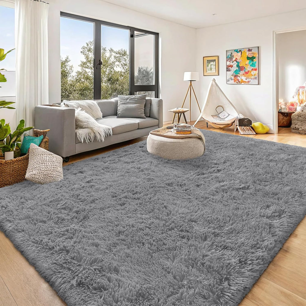 OLANLY Large Area Rug - Soft Fluffy Shaggy Carpet for Living Room & Bedroom | 10x14 ft, Light Grey