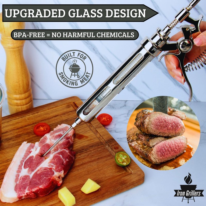 Professional Meat Injector Marinade Gun Kit for Smoking & Grilling Tender Brisket, Turkey, BBQ - Large 2 Oz Capacity with Metal Protective Case - No Leaks, Clogs or Mess + Meat Shredding Claws