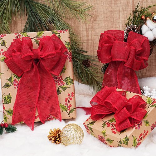 LaRibbons Red Burlap Wired Ribbon - 2.5 Inch x 12 Yards for Crafting, Gift Wrapping & Holiday Decor