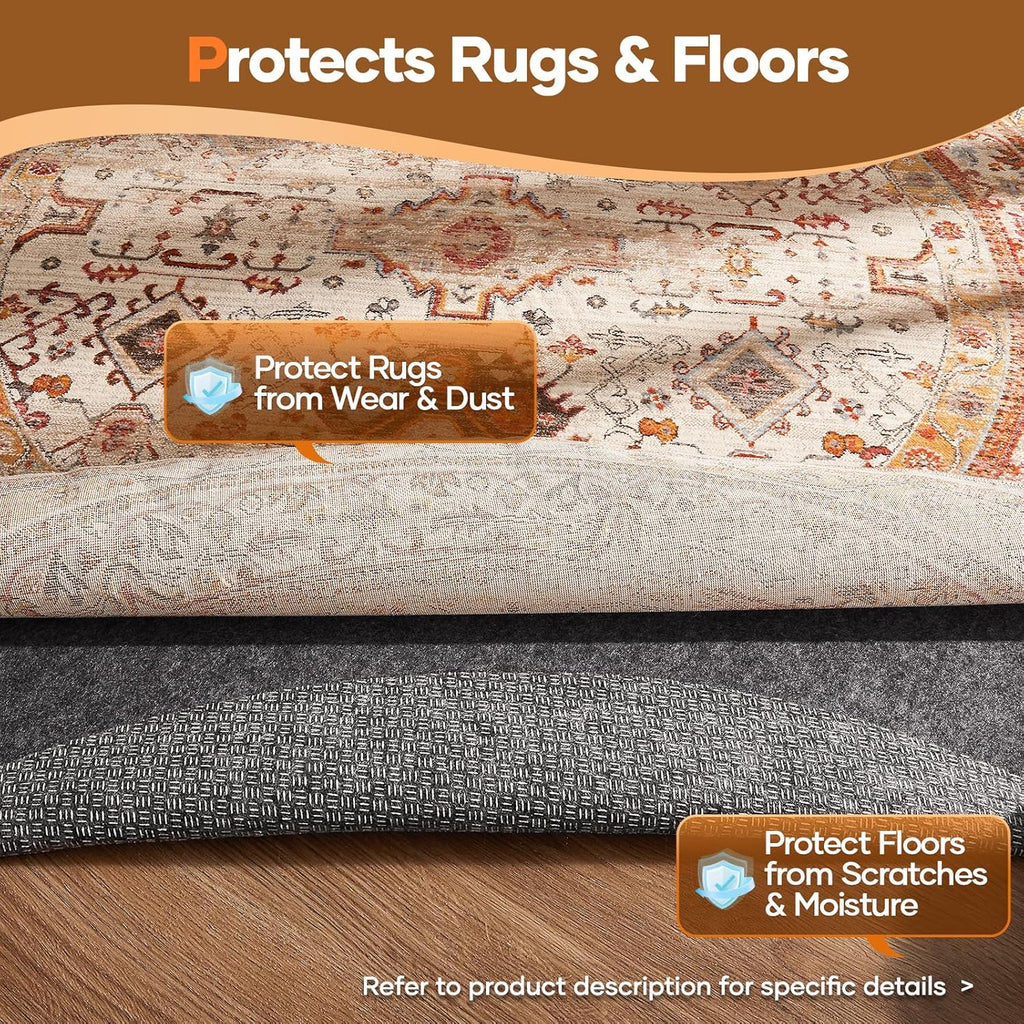 Veken 5 Ft Round Non-Slip Rug Pad - Cushioned Felt & Silicone Backing, 1/4 Inch Thick for Hardwood Floors