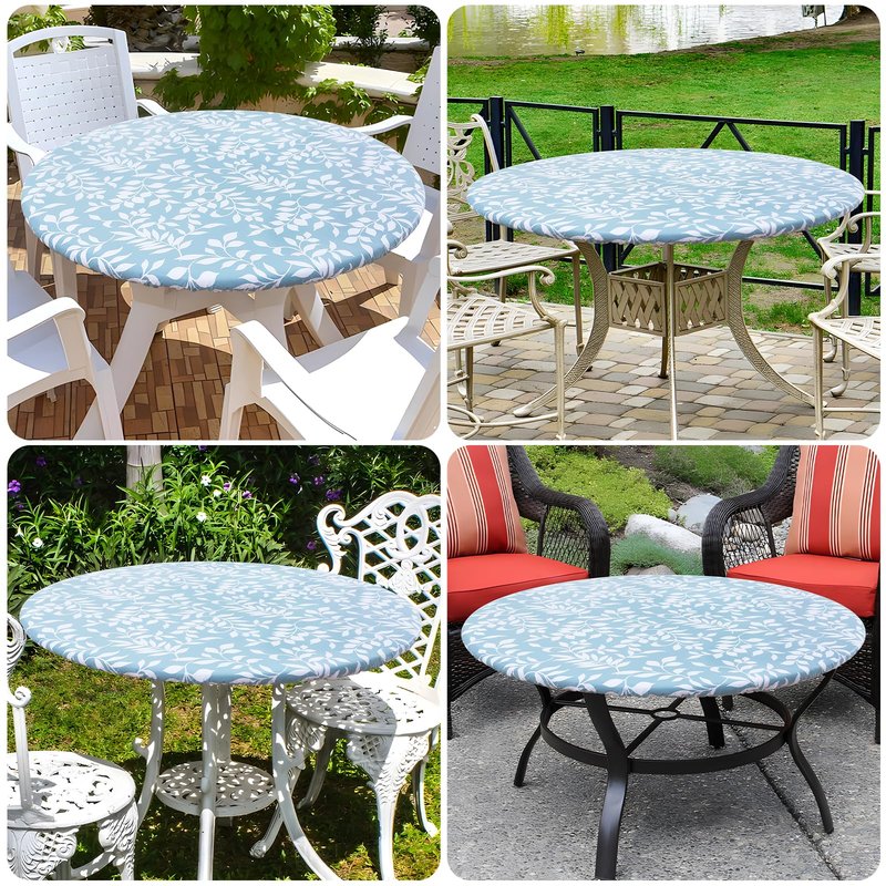 misaya Round Fitted Tablecloth with Elastic Edge, 100% Waterproof Oil Proof Plastic Table Cover, Vinyl Flannel Backed Tablecloth Fits 36"-44" Round Tables for Dinner, Outdoor, Picnic, Pumpkin