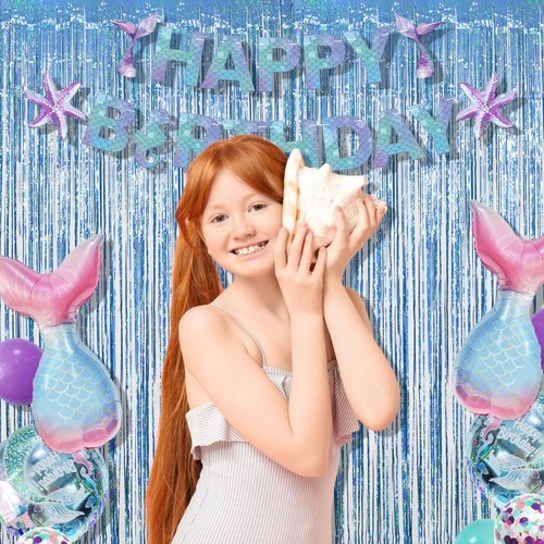 Blue Tinsel Curtain Streamers by [Brand Name] - Foil Fringe Party Backdrop for Engagements & Birthdays | 2 Pack, 3.3×8.3ft