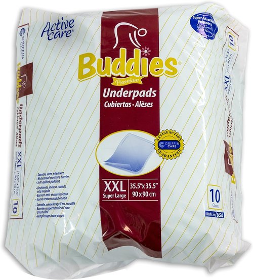 Buddies Extra Large Disposable Chux Pads - Waterproof Overnight Underpad for Seniors & Pets | 35.5 x 35.5 Inch