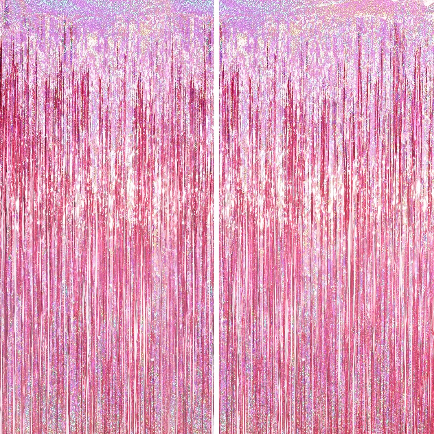 Voircoloria 2 Pack Laser Pink Tinsel Foil Fringe Curtains - Metallic Party Streamers Backdrop for Celebrations