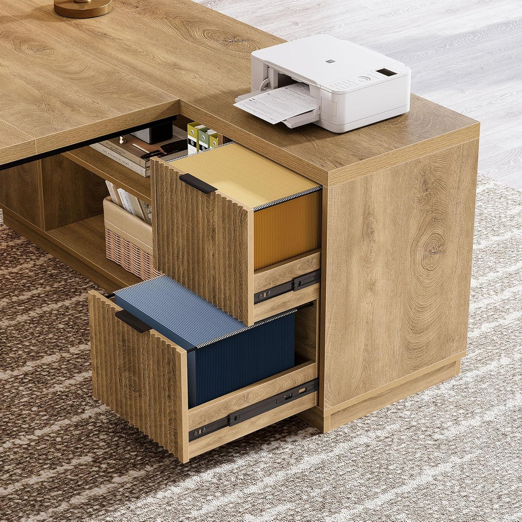 Tribesigns L Shaped Desk - Modern Executive Office Furniture with Drawers & File Cabinet | 78" Brown