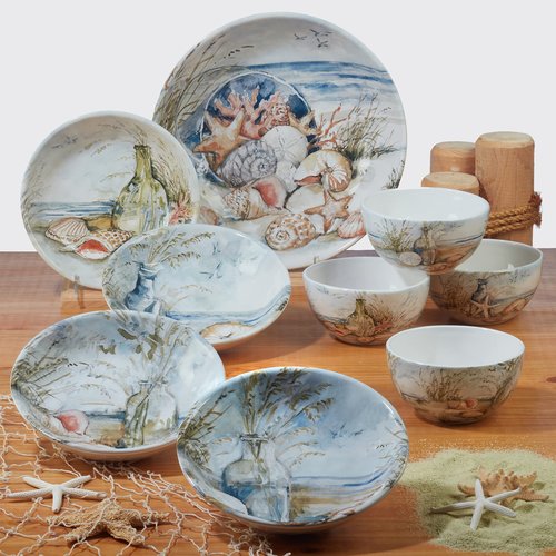 Certified International Coastal Landscape 6" Canape/Luncheon/Appetiser Plates, Assorted Designs, Multicolor, Medium, Set of 4