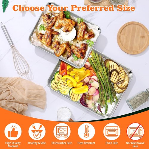 Herogo Stainless Steel Baking Sheet Pan Set - Non-Toxic, Heavy-Duty Bakeware | 2-Pack Small & Medium
