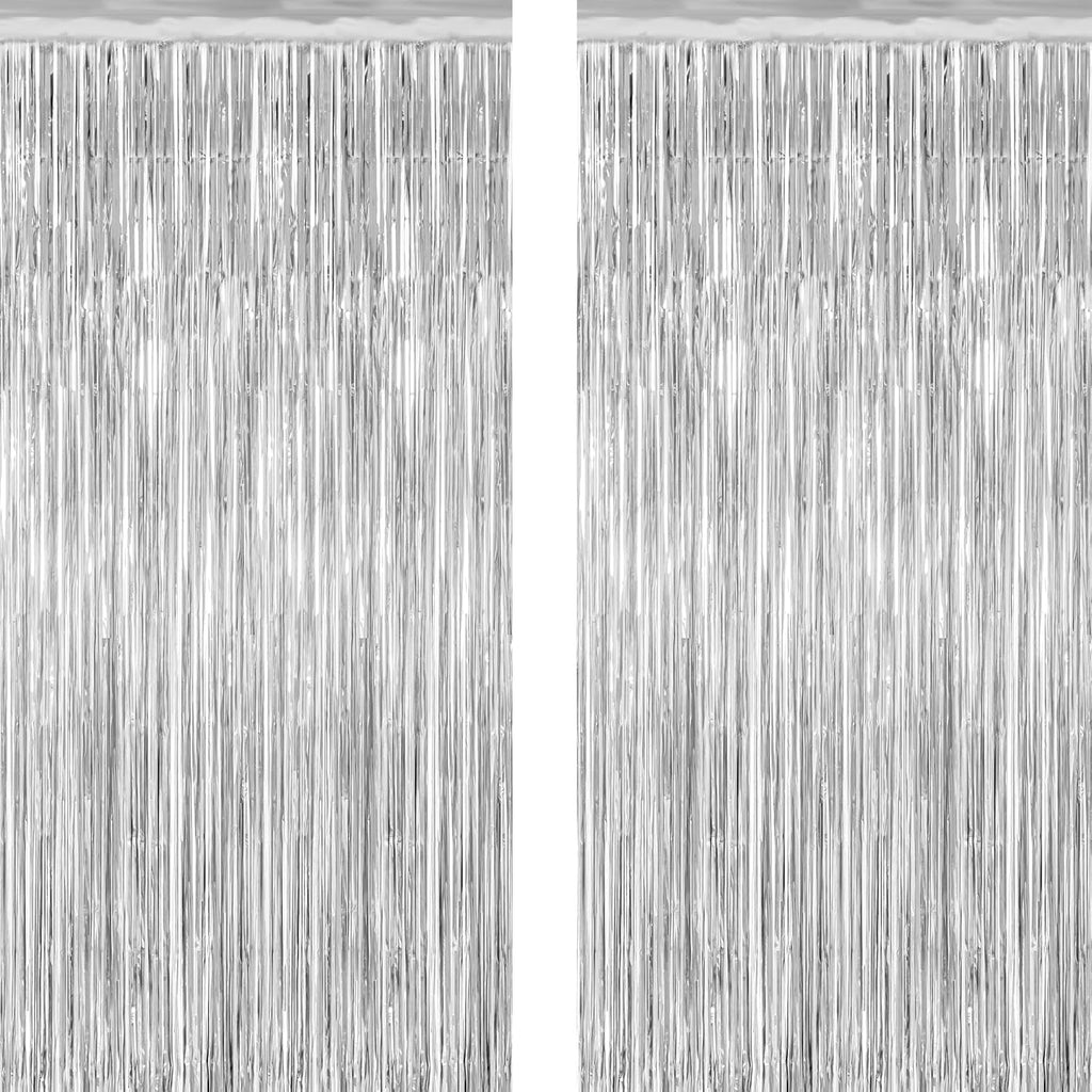 Skiennix Tinsel Backdrop - 2 Pack Silver Fringe Curtains for Birthday Party Decorations | 3.28 FT x 7.05 FT
