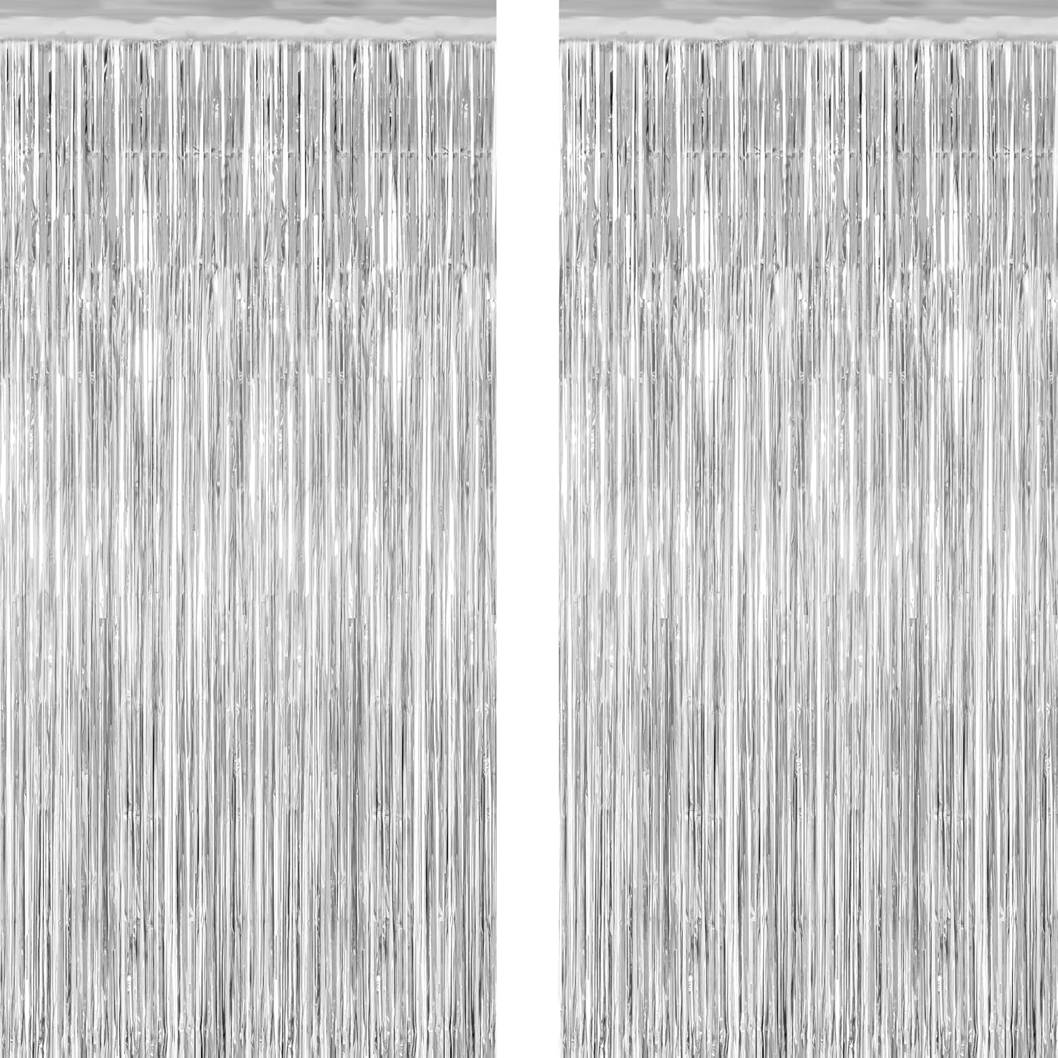 Skiennix Tinsel Backdrop - 2 Pack Silver Fringe Curtains for Birthday Party Decorations | 3.28 FT x 7.05 FT