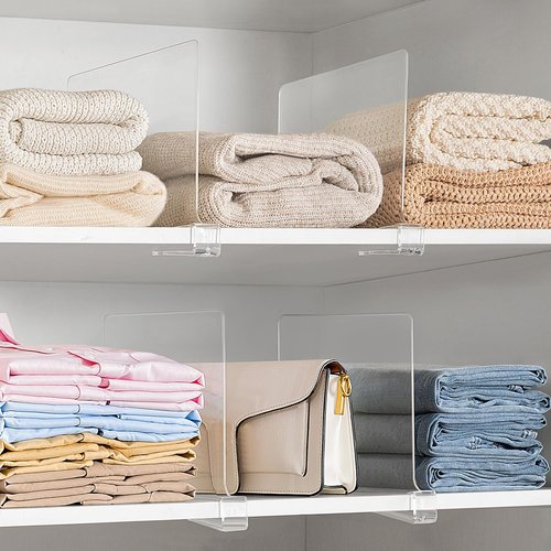 HBlife Clear Shelf Dividers - 12-Inch Extra Tall Purse Organizer | 6-Pack Acrylic Closet Solution