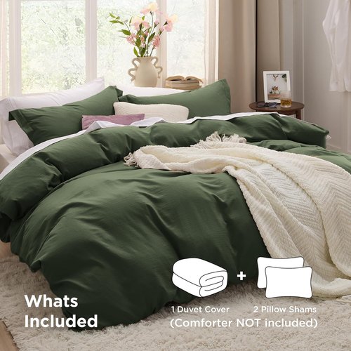 Bedsure Olive Green Oversized Queen Duvet Cover Set - Extra Soft Prewashed Cotton-Like Polyester, 3 Pieces