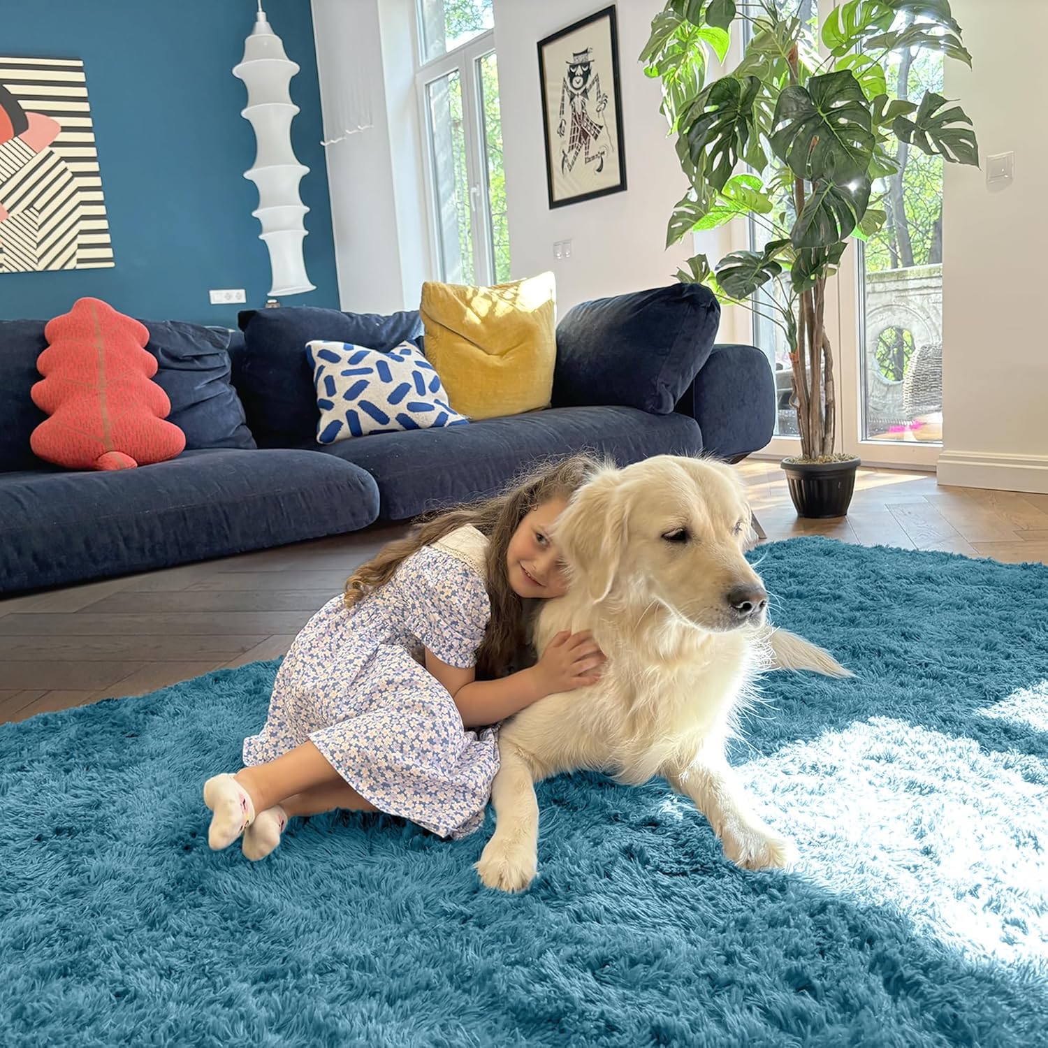 OLANLY Small Bedside Rug - Soft, Machine Washable Shaggy Throw Rug for Bedroom & Living Room | Slate Blue