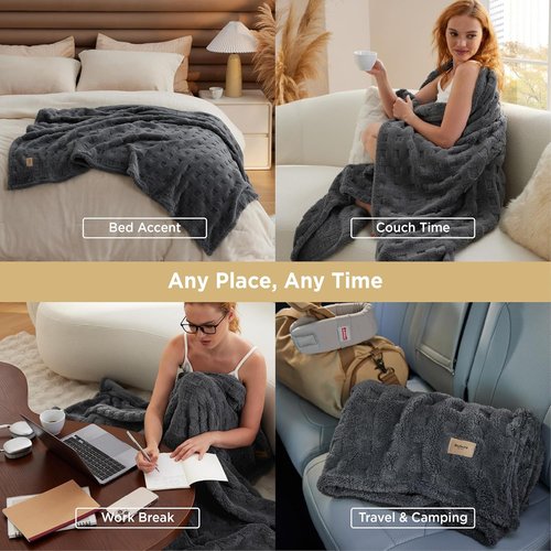 Bedsure Waffle Throw Blanket - Dark Grey Cozy Fluffy Fleece for Couch & Sofa Decor | 50x60 Inches