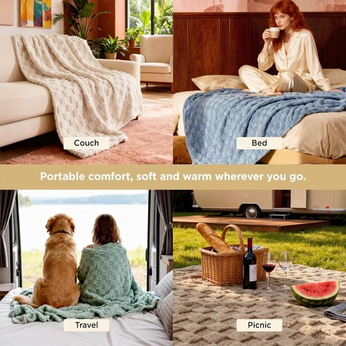 Bedsure GentleSoft Throw Blanket - Cozy Sage Green Checkered Fleece for Couch & Bedroom | 50x60 Inches