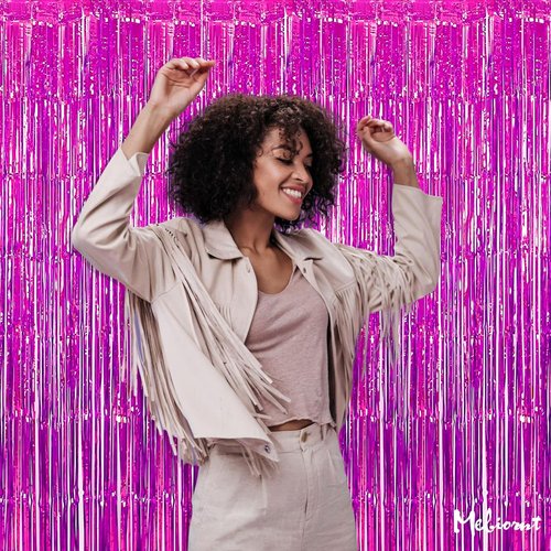Fuchsia Fringe Curtain Backdrop by [Brand Name] - 4 Pack Metallic Tinsel Foil Streamers | 3.2Ft x 6.6Ft for Parties & Events