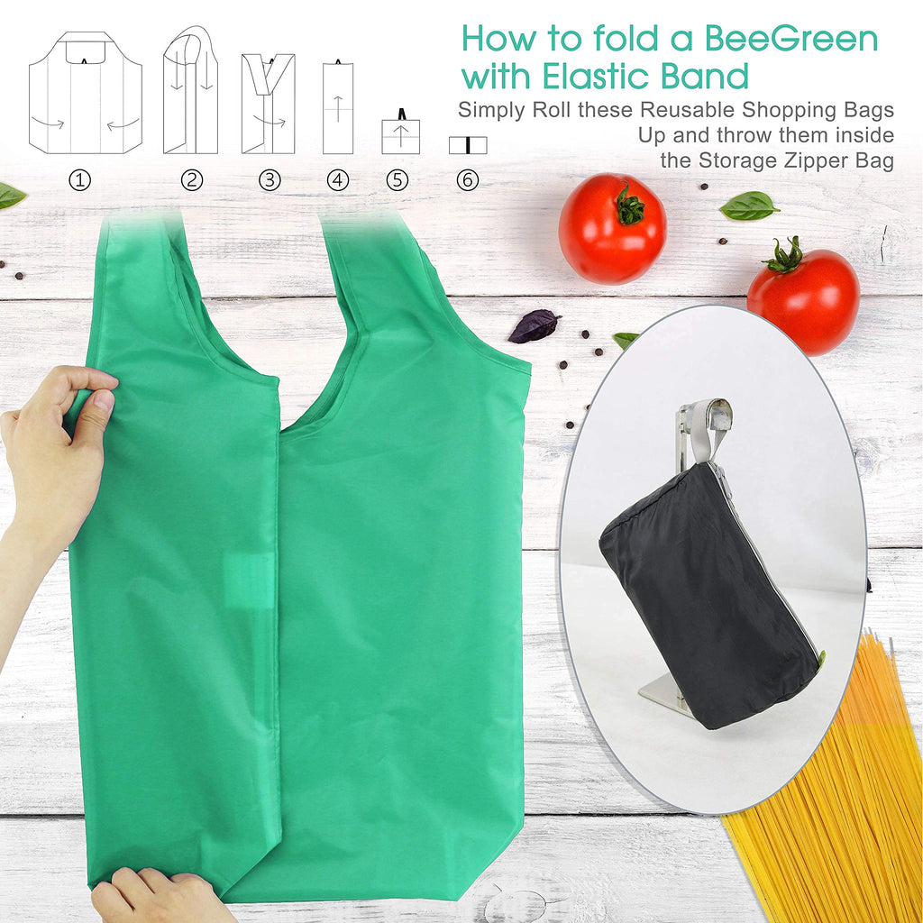 BeeGreen Groceries Reusable Bags Set of 12 for Shopping and Insulated Cooler Bag 1 Pack with Handles Compact Cute Solid Color Cloth Grocery Totes