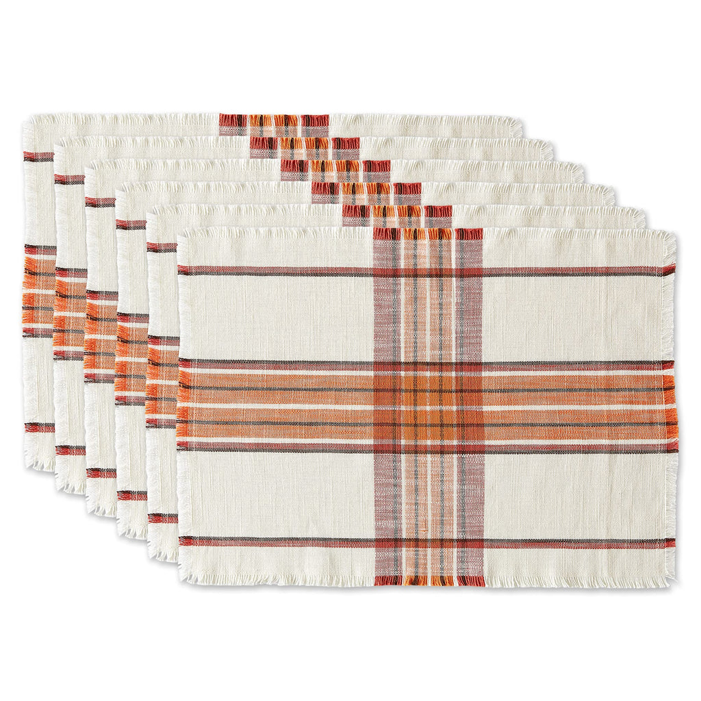 DII Thanksgiving & Fall Table Decoration Autumn Farmhouse Plaid, Placemat Set, 13x19, Pumpkin Spice Orange, 6 Count