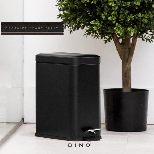 BINO Rectangular Step Trash Can - 1.3 Gallon Stainless Steel with Lid | Matte Black for Home & Office
