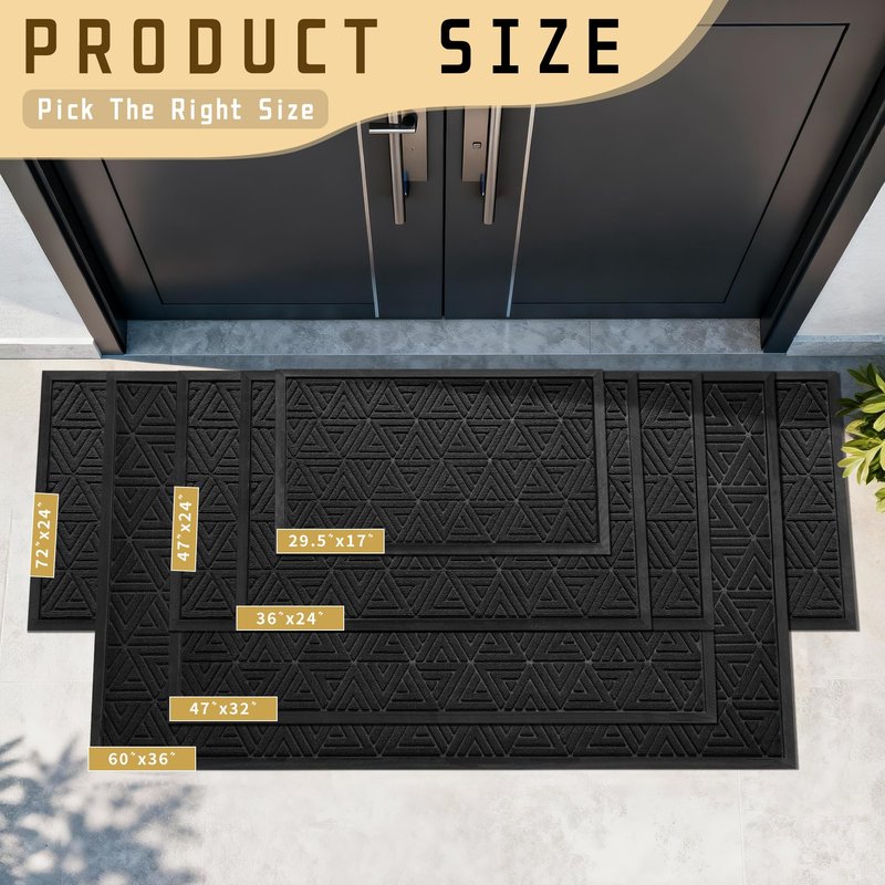 Yimobra Extra Large Door Mat 60x36, All-Weather Waterproof Non-Slip Welcome Matt Outdoor, Heavy Duty Non Slip Doormat for Entryway for Patio and Garage Indoor, Easy Clean, Black